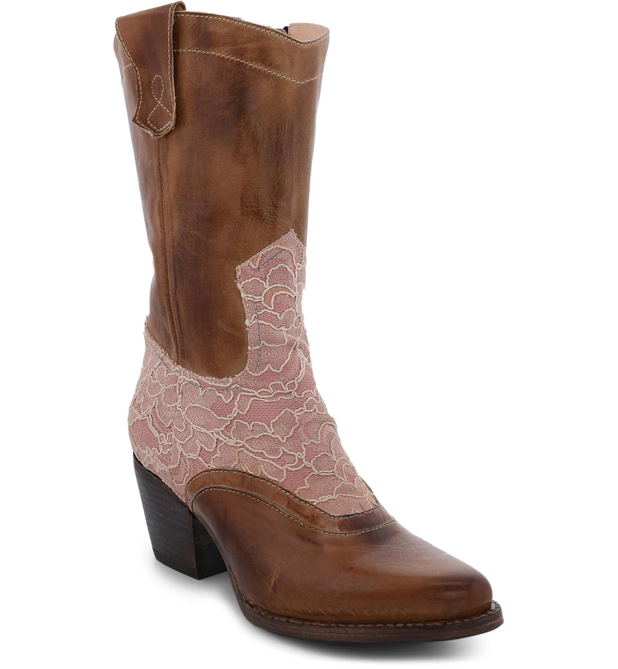 Basanti Cowgirl Leather Wedding Boots in Tan Rustic