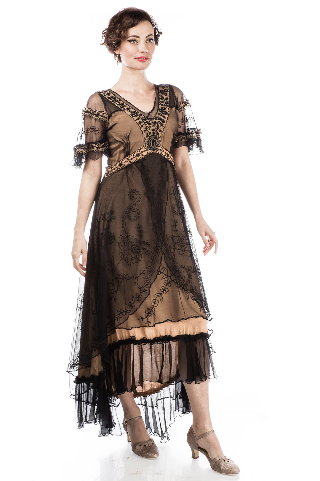 Kara Modern Victorian Dress in Black Gold by Nataya