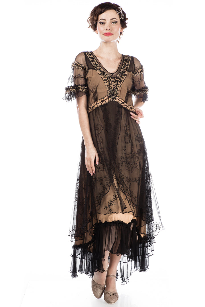 Kara Modern Victorian Dress in Black Gold by Nataya