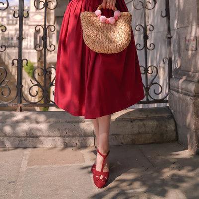 London 1920s Flapper Style T-Bar Shoes in Wine Red by Charlie Stone